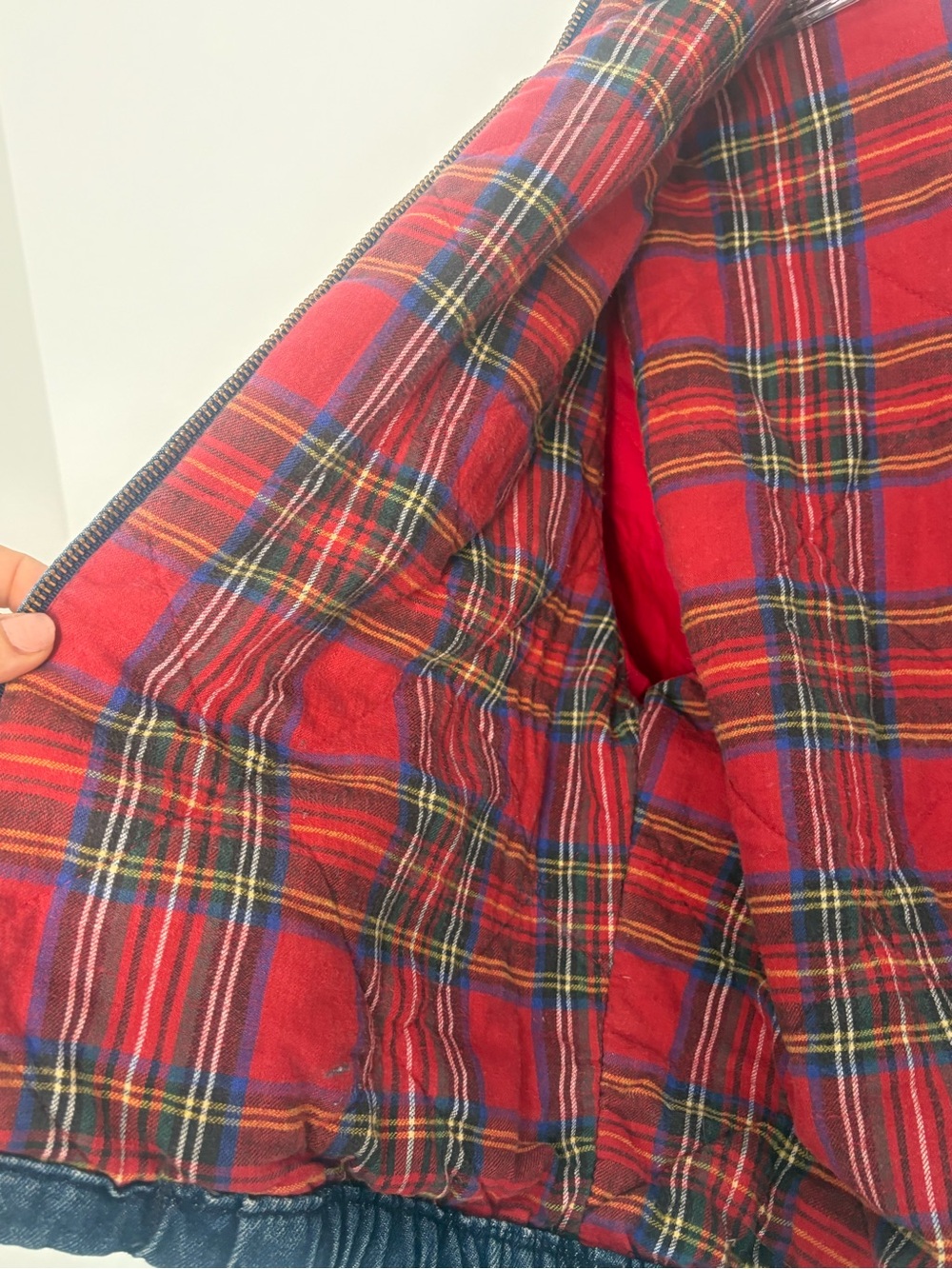 Vintage L.L. Bean Jean Denim Bomber Jacket Cotton Red Flannel Lining Size Small - Picture 7 of 16